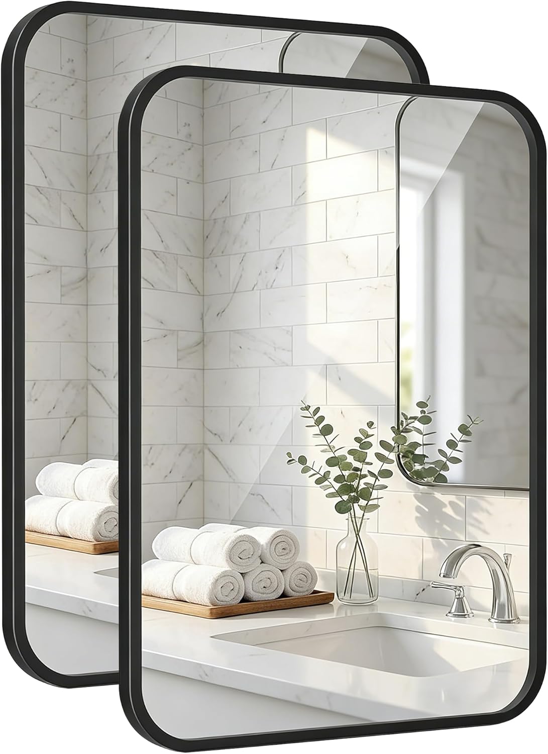Regine Switzerland 24x36 Inch Matte Black Bathroom Vanity Mirrors - Flush Mount Deep Set Metal Design, HD Shatterproof Glass