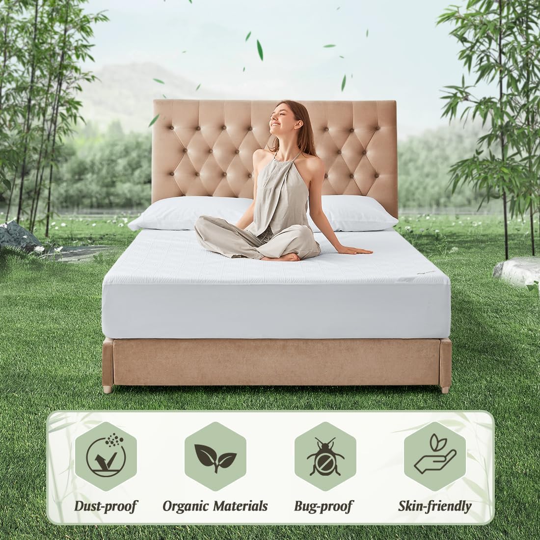 Premium Jacquard Queen Mattress Protector - 100% Waterproof, Noiseless & Anti-Slip, Deep Pocket 8"-21"