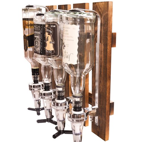 Gesonlinka 4-Bottle Wall Mounted Liquor Dispenser, Wooden Wall Shelf for Home Bar, Glass Drink Dispenser for Parties