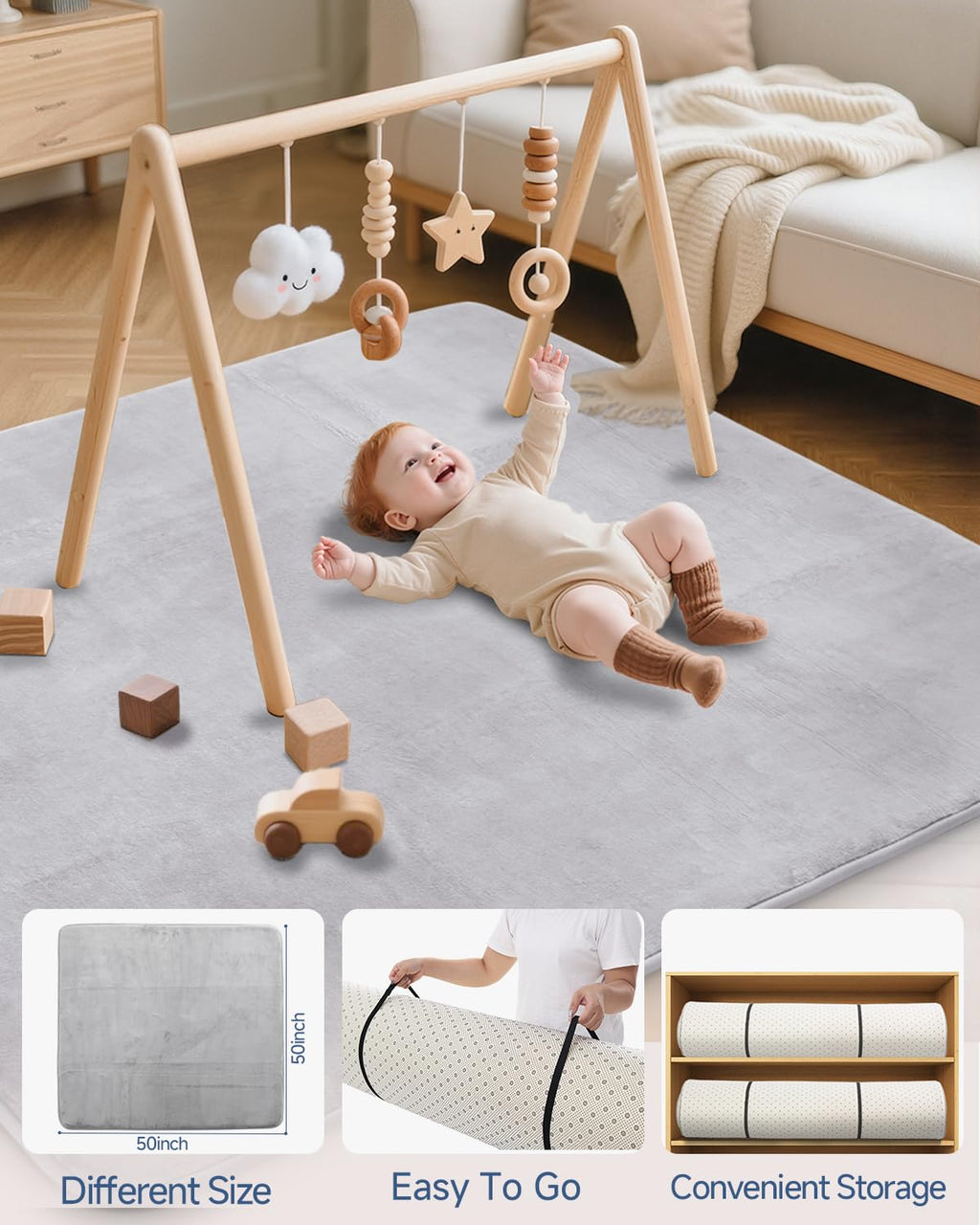 SEPARO Thick Baby Play Mat - Ultra Soft Foam Tummy Time Mat | Non-Slip Cushioned 50x50 Grey