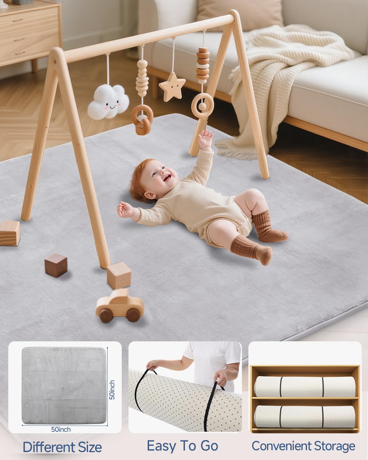 SEPARO Thick Baby Play Mat - Ultra Soft Foam Tummy Time Mat | Non-Slip Cushioned 50x50 Grey
