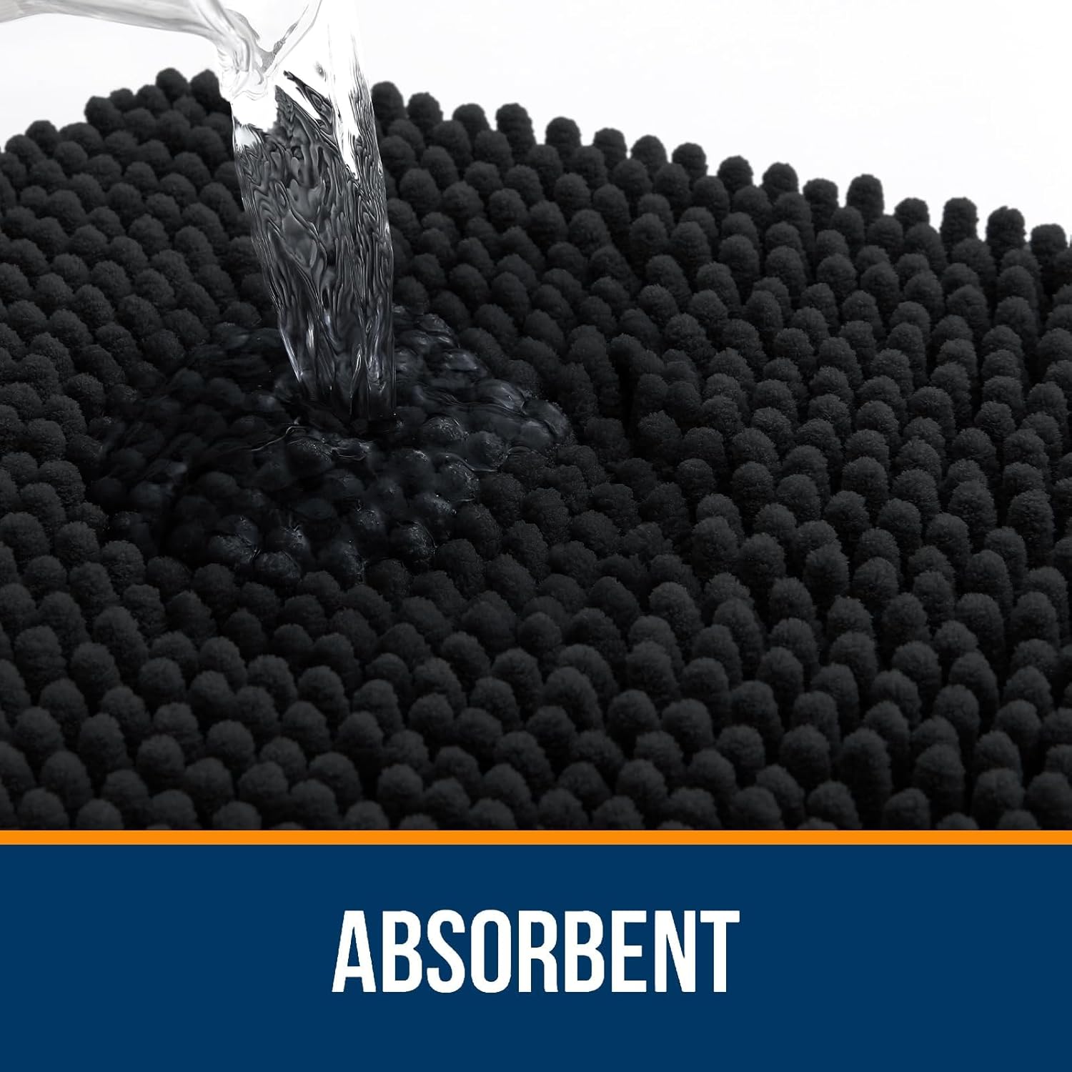 OLANLY U-Shaped Toilet Rug - Extra Soft, Absorbent Chenille Bath Mat | 20x20, Quick-Dry, Non-Slip, Black