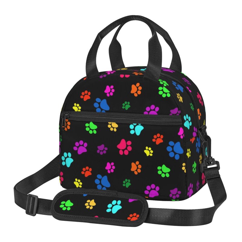 Colorful Dog Animal Paws Lunch Bag Reusable Insulated Lunch Tote Bag Lunchbox Container With Adjustable Shoulder Strap For Office Work School Picnic Travel