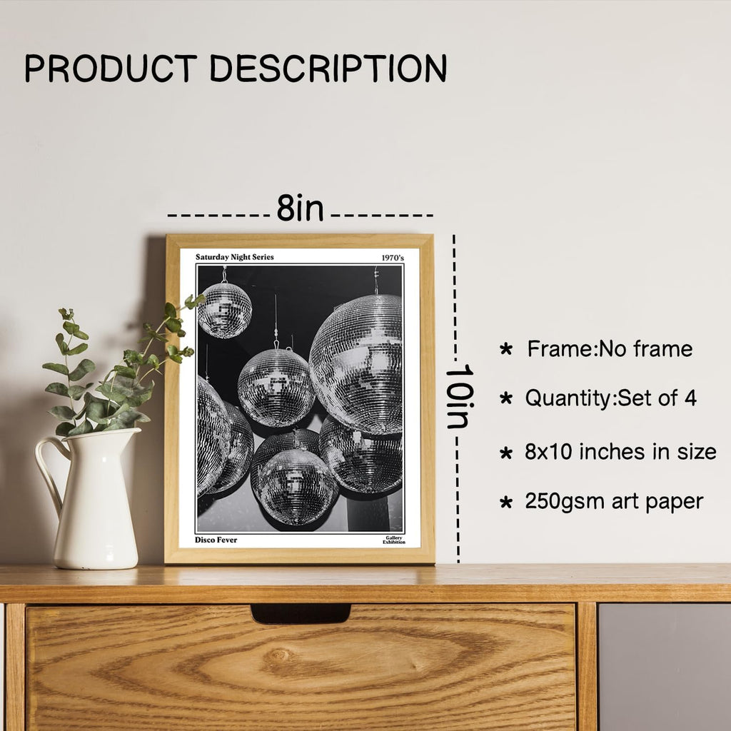 NaZaUK Funky Retro Y2K Wall Art - Black & White Newspaper Prints Set of 4 for Trendy Bedroom Decor | 8x10 Unframed