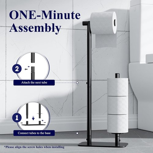 Kitsure Toilet Paper Holder - Rustproof Free Standing Design for 4 Rolls | Black Medium Size