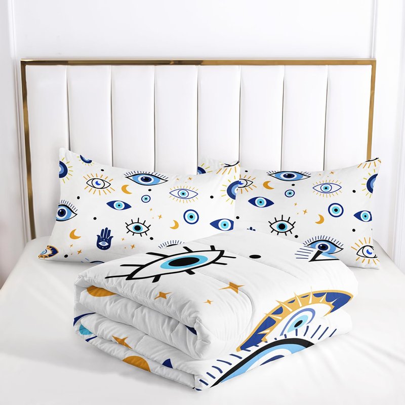 AILONEN Evil Eye Comforter Set Queen Size, Modern Evil Eye Bed in a Bag for Kids Girl,Beautiful Boho Style Bedding Set,3 PCS,1 Quilt and 2 Pillowcases,All Season,Ultra Soft