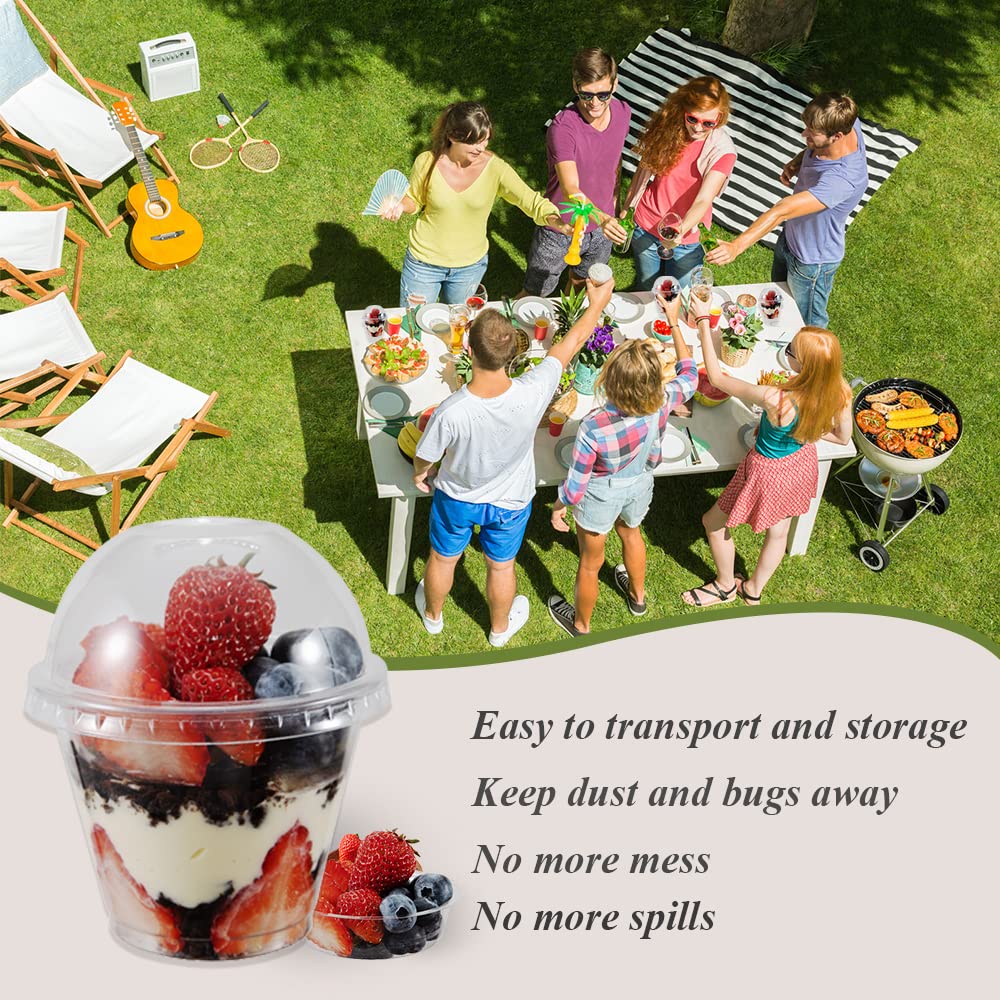 50 Sets 9 oz Clear Plastic Parfait Cups with INSERT & DOME Lids(NO HOLE) - Disposable Dessert Cups with Lids for Kids, Dips Snacks and Veggies, Fruit Yogurt Smoothie Iced Cold Drinks, No Leaking