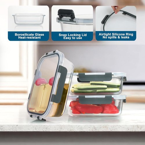 BAYZZ Glass Meal Prep Containers - 10 Pack Airtight Food Storage with Lids | Microwave, Oven, Freezer Safe