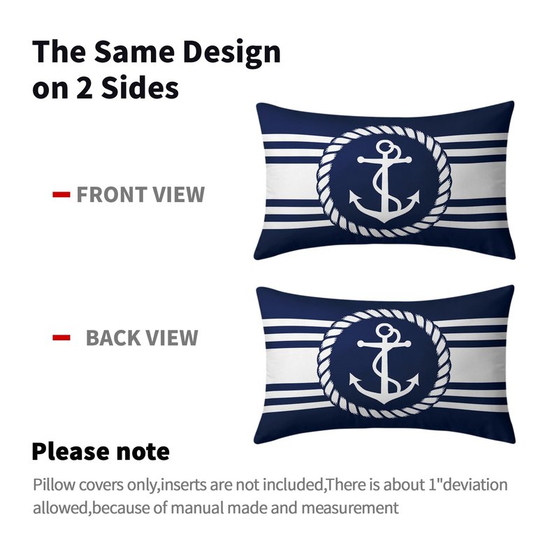 Navy Blue and White Anchors Pillowcovers Ocean Summer Throw Pillow Cover Coastal Nautical Lumbar Cushion Case for Sofa Home Decor Bedroom Living Room Outdoor 12 x 20 Inches Set of 2 Beach Pillow Cover