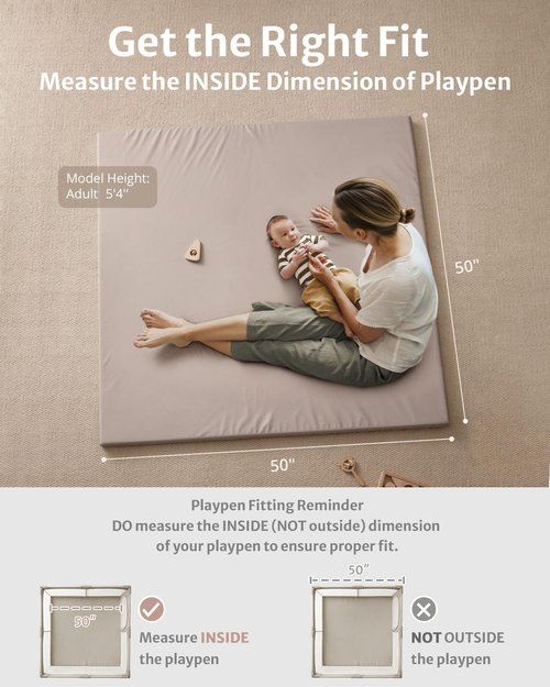 Blissful Diary Vegan Leather Baby Play Mat - 50x50 Waterproof Cushioned Foam Mat for Infants | Stylish Taupe Design