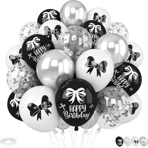 Black Bow Balloons - 30 Pcs 12-Inch Black & White Balloons for Bachelorette & Bridal Party Decor