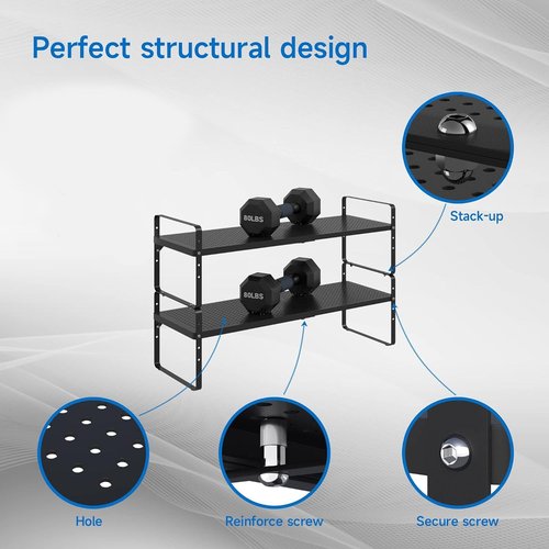 Expandable Cabinet Shelf Organizer Adjustable Metal Spice Rack Stackable Freestanding Counter Storage Shelves for Kitchen Cabinet Under Sink Office Desk (Black - 3Pack - L16.5-27'' * W8'' * H9.6'')