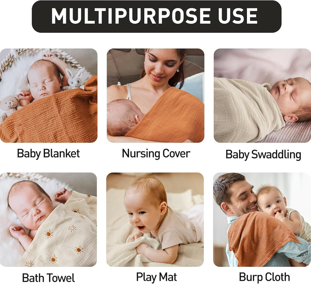 Skiennix Muslin Swaddle Blankets - Soft & Breathable 3-Pack | Large 38 x 40 Inches, Perfect for Newborns