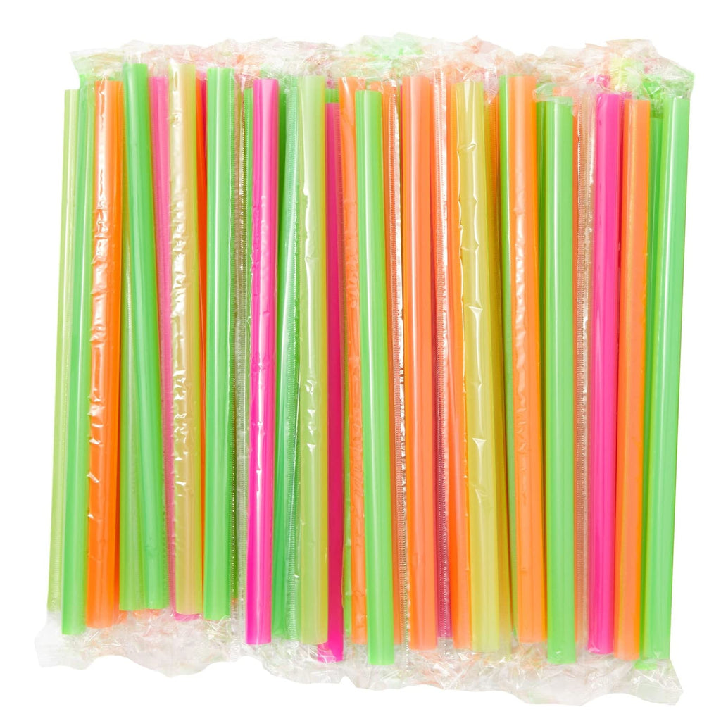 Juvale Smoothie Straws - 100 Count, Multicolor, 10-Inch Length & 0.5-Inch Diameter - Jumbo Straws for Smoothies & Milkshakes - Disposable & Individually Wrapped - Durable Wide Plastic Design