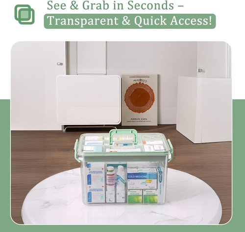 ANYPROLUS 15QT Clear Medicine Organizer Box - Durable Plastic First Aid Container with Tray