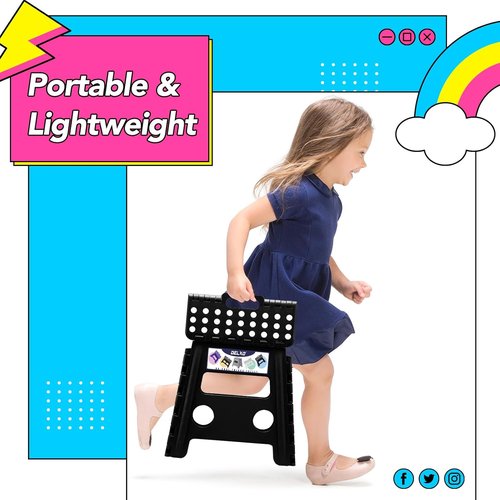 Delxo Folding Step Stool - 13 Inch Non-Slip Design, Supports Up to 300 LBS | Lightweight & Collapsible (Black)