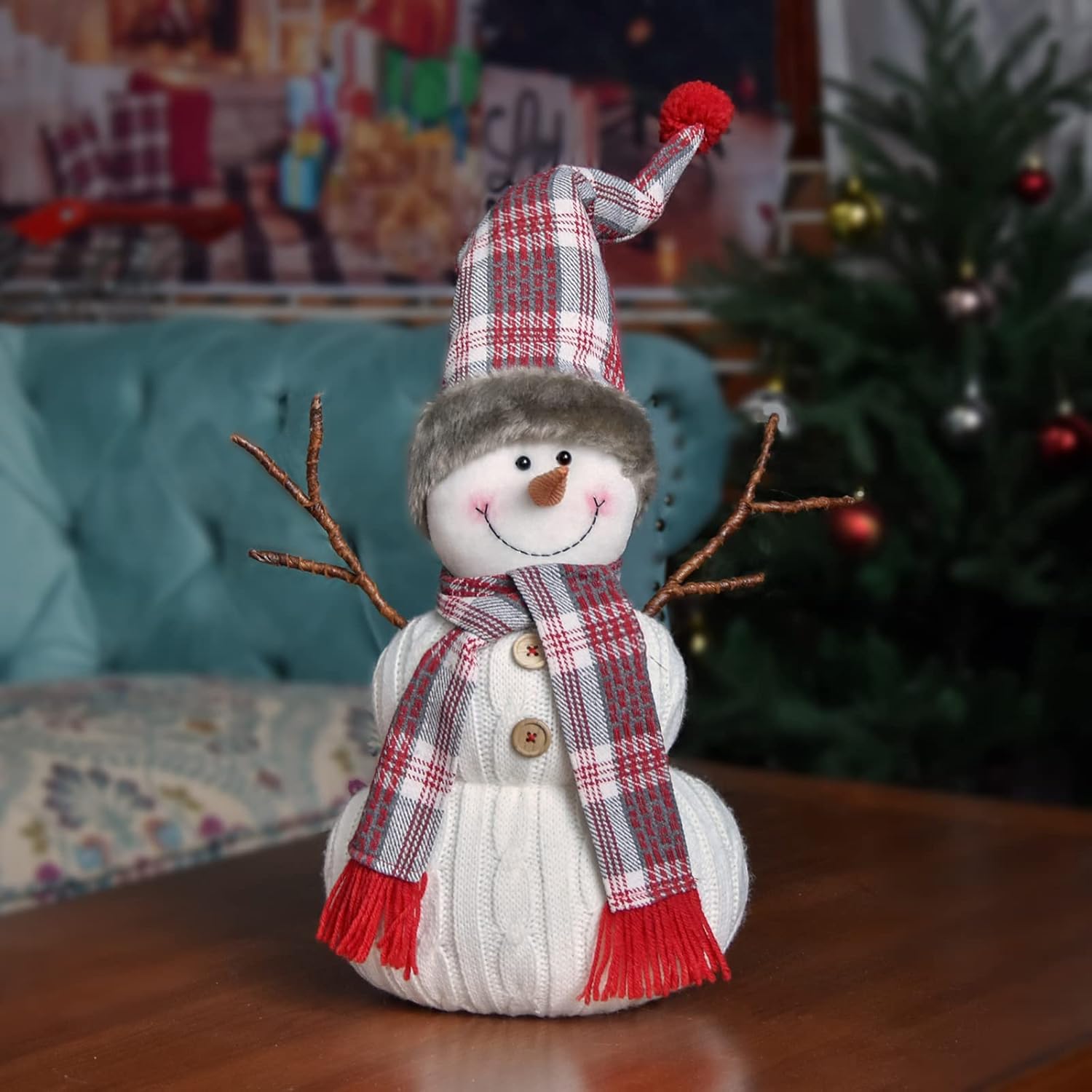 Skiennix Christmas Snowman Plush Decoration - Animated 20-Inch Indoor Ornament for Holiday Cheer
