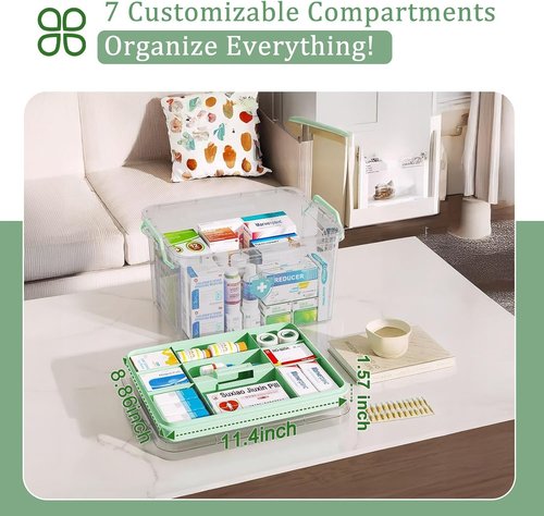 ANYPROLUS 15QT Clear Medicine Organizer Box - Durable Plastic First Aid Container with Tray