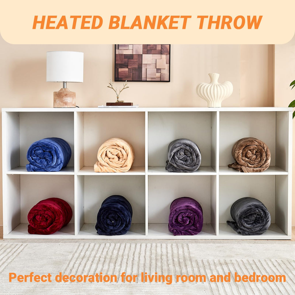 Electric Blanket Heated Throw, Soft Flannel Heating Blanket with 8 Hours Auto Off 10 Fast Heating Levels Machine Washable Sherpa Heated Blanket with Overheating Protection