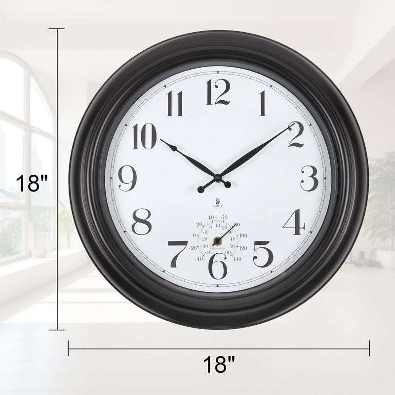 Aurowit Atomic Outdoor Wall Clock 18 Inch Sealed Outdoor Waterproof Clock with Temperature, Auto-Set Time, Easy to Read - Large Patio, Pool Clock for Outside, Backyard, Garden