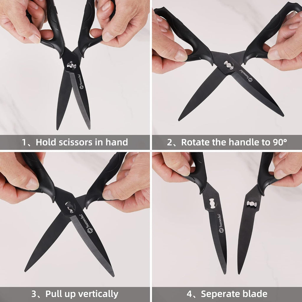 Sunnecko Heavy Duty Kitchen Scissors - Titanium Coated, Micro Serrated Blades, Detachable Design