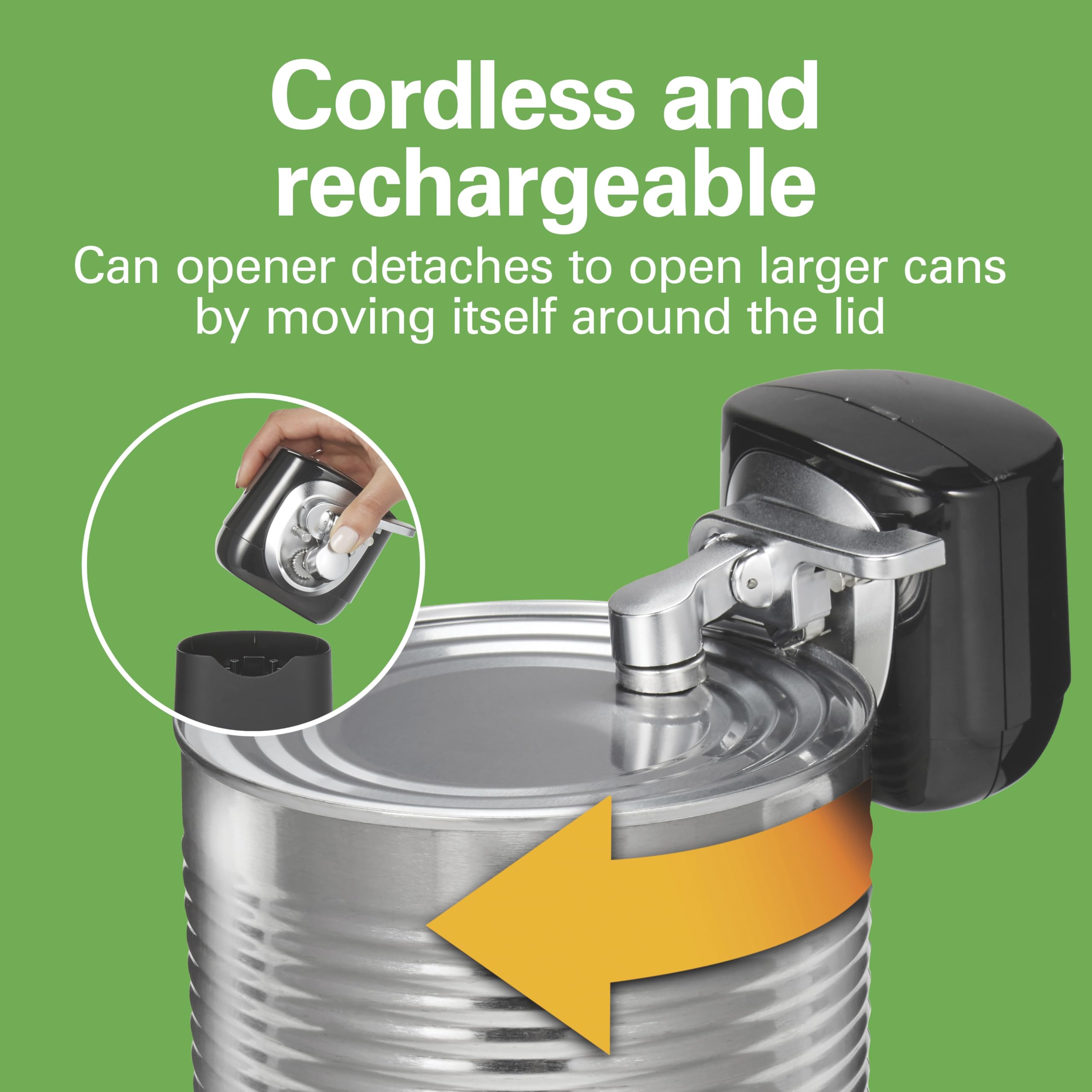 Hamilton Beach 76611 FlexCut 2-in-1 Cordless & Rechargeable Electric, Easily Standard Automatic Can Opener, Easy-Clean, With Removable Walking Cut Head
