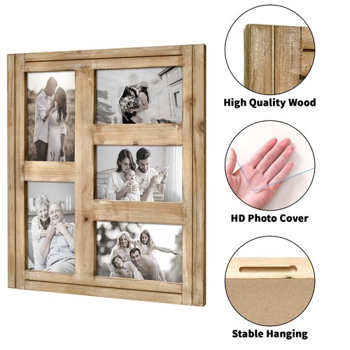 JUMBO DECOR Family Tree Picture Frame, 8 Opening Pictures Frame Collage (4 4''x6'', 4 4''x4'') Photo Frames for Wall Decor Modern Farmhouse Family Photo Frames for Wall Living Room Bedroom (Black)
