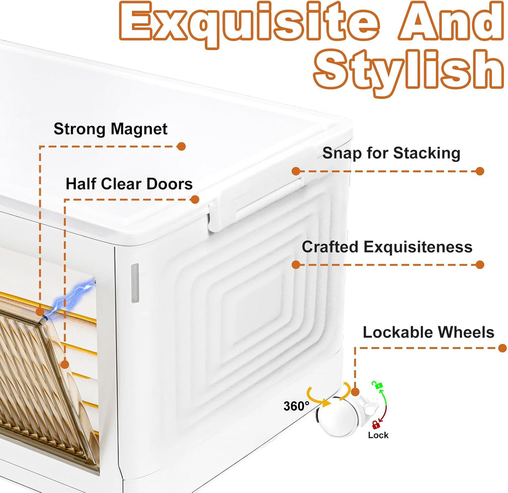 Skiennix 4-Tier Stackable Storage Bins - Collapsible Closet Organizers with Lids & Wheels | 23QT Capacity