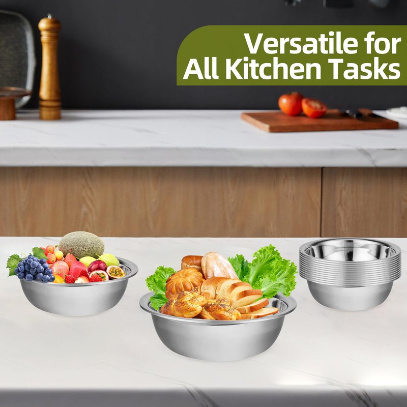 TREEHAC 20 Pcs 11.8 x 3.7 Inch Stainless Steel Mixing Bowls for Bulk Food Prep with Nesting Design for Hotel Restaurant and Home Kitchen Cooking in Silver