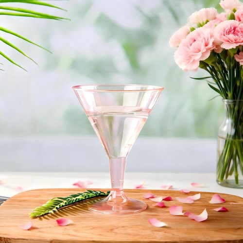 Liacere 24 Pack Pink Plastic Martini Glasses 6.25oz Disposable Cocktail Glasses Margarita Glasses Plastic Cocktail Glasses Perfect for Wedding & Party & Birthday & Mother's Day
