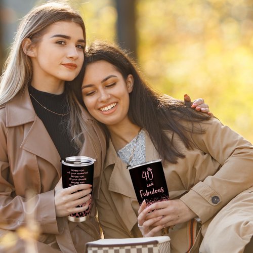 GoMelley 40th Birthday Gifts Women, 40 and Fabulous Tumbler, 40 Year Old Birthday Gifts for Women, 40th Birthday Gift ideas for Mom Friend Sister Wife, Leopard Travel mug 20oz