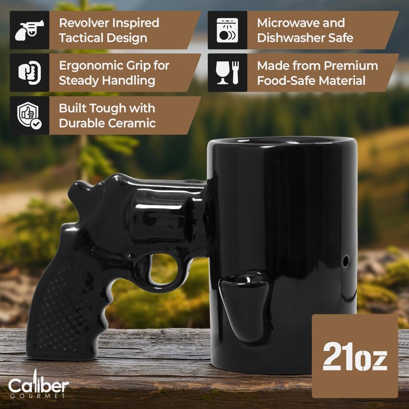 Gun Coffee Mug for Men, Unique Ceramic Wake and Bake Coffee Mug Featuring a Built in Smoke Pipe, Perfect Cup for Who Want Something Functional, Funny and Unforgettable
