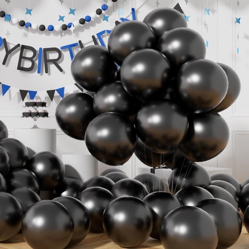 AULE Black Metallic Balloons - 12 Inch Chrome Latex Balloons | 50 Pack for Birthday & Graduation Decor
