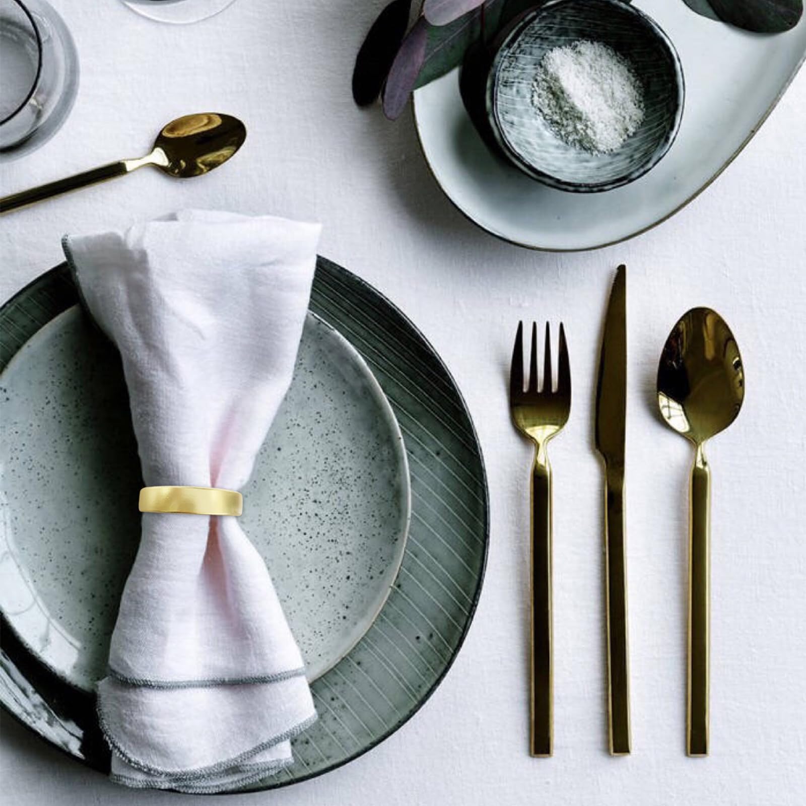 Matte Gold Napkin Rings Set of 8, Metallic Bronze Napkin Ring Holder Glossy Serviette Buckles for Wedding,Banquet, Dinner,Party,Table Settings (Matte Gold Semicircle)