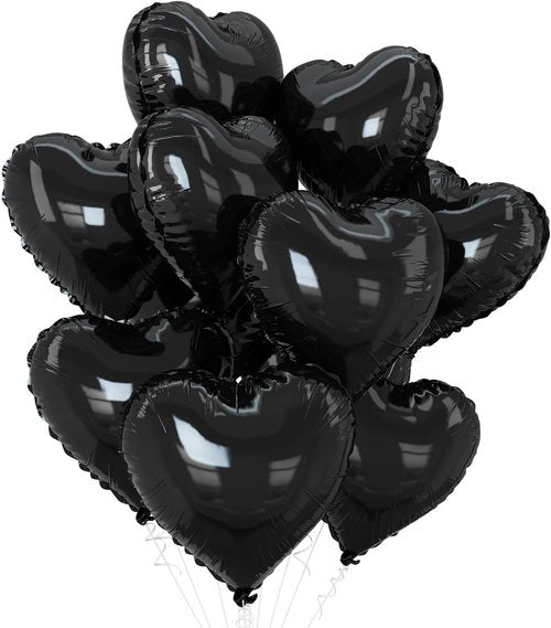 Black Heart | 10-Pack Foil Heart Balloons - 18-Inch Helium-Quality for Valentine's, Engagements & Weddings