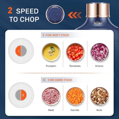 Bear Food Processor - Electric Chopper with 2 Glass Bowls (8 Cup & 2.5 Cup) | 400W Power Grinder & Stainless Steel Blades