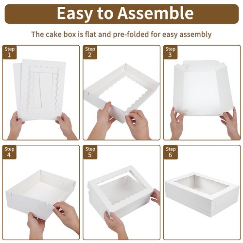 Moretoes 10pcs 14x10x4in Sheet Cake Boxes White Rectangle Bakery Boxes with Window, for Cake Pastry Baking Donuts Cupcake Pie Packaging