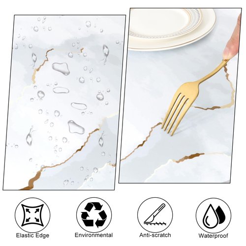 Betylifoy Round Vinyl Fitted Tablecloth with Elastic Edge Waterproof Table Cloth White Marble Wipeable Table Cover Fits 45"-56" Round Tables for Dining Picnic Camping