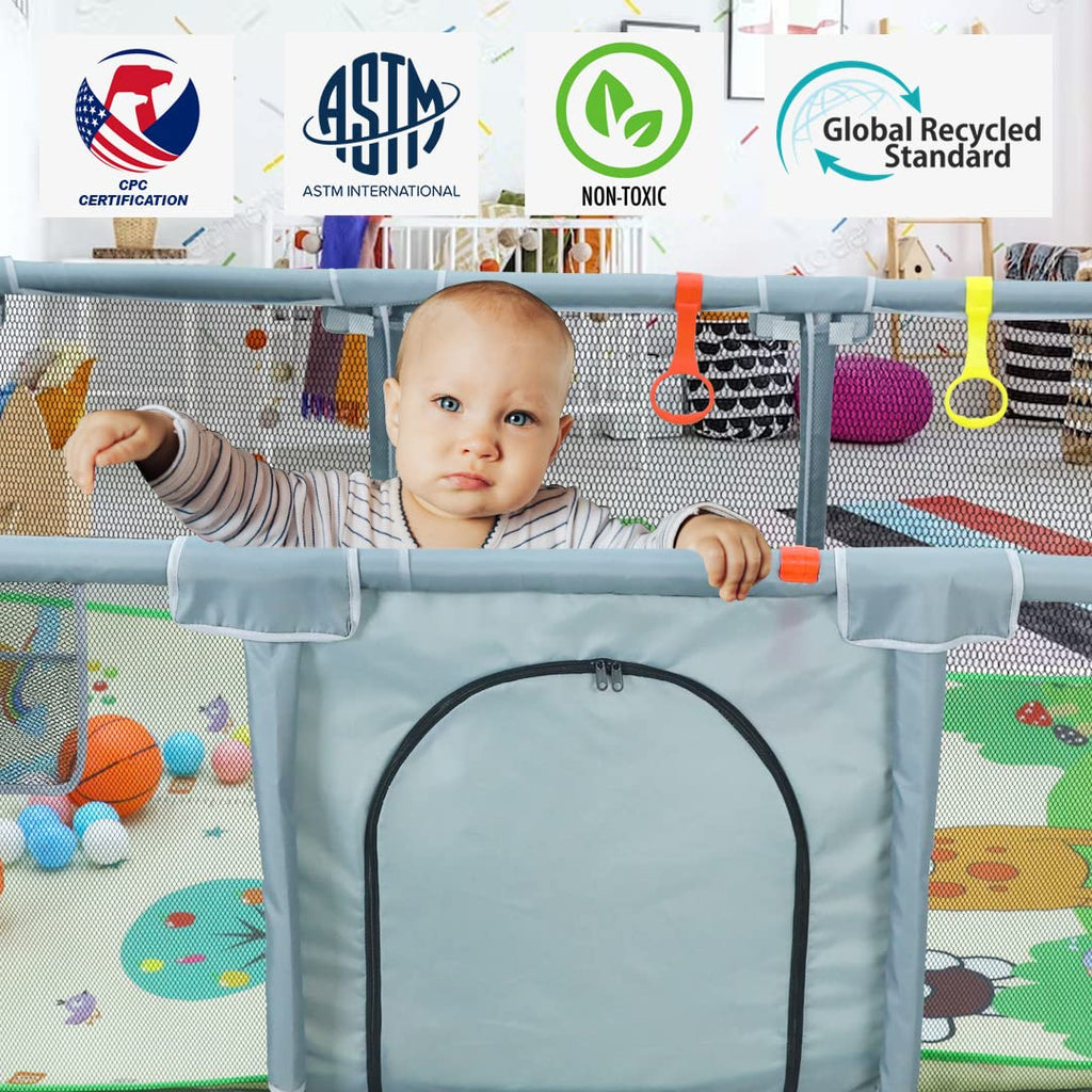 Upgraded Playpen by [Brand Name] - Thick Foldable Mat, Balls, Rings, Storage Bag & Sports Accessories | BPA-Free & Safe
