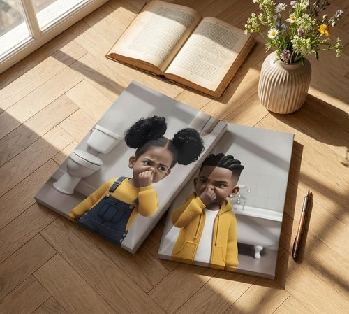 Funny Bathroom Wall Art by African American Artists - Cute Kids Stank Face Decor | 8x10in Prints