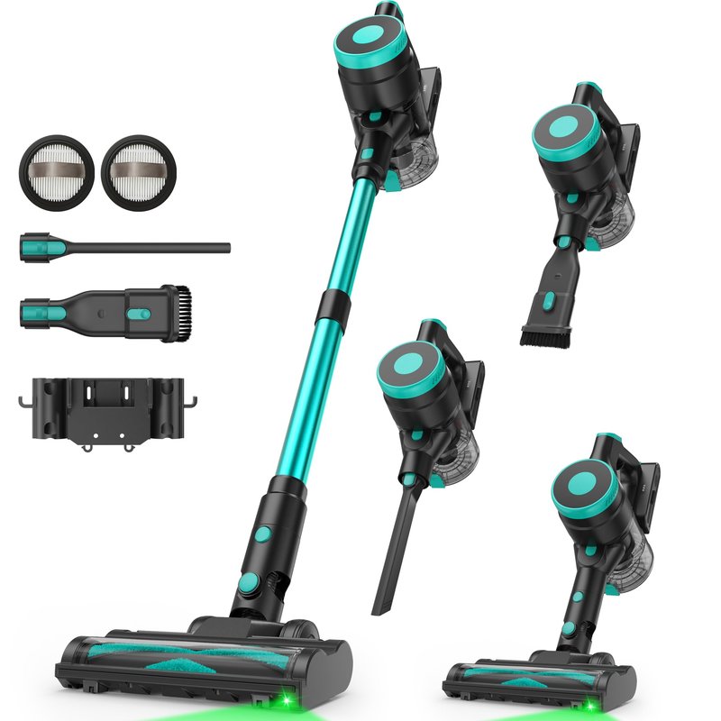 Zefiro Cordless Vacuum Cleaner,45Mins Runtime Vacuum Cleaners for Home, Anti-Tangle and 1.5L Dust Cup, 6 in 1 Lightweight Vacuum for Hardwood Floor Carpet Pet Hair (Olive Green)