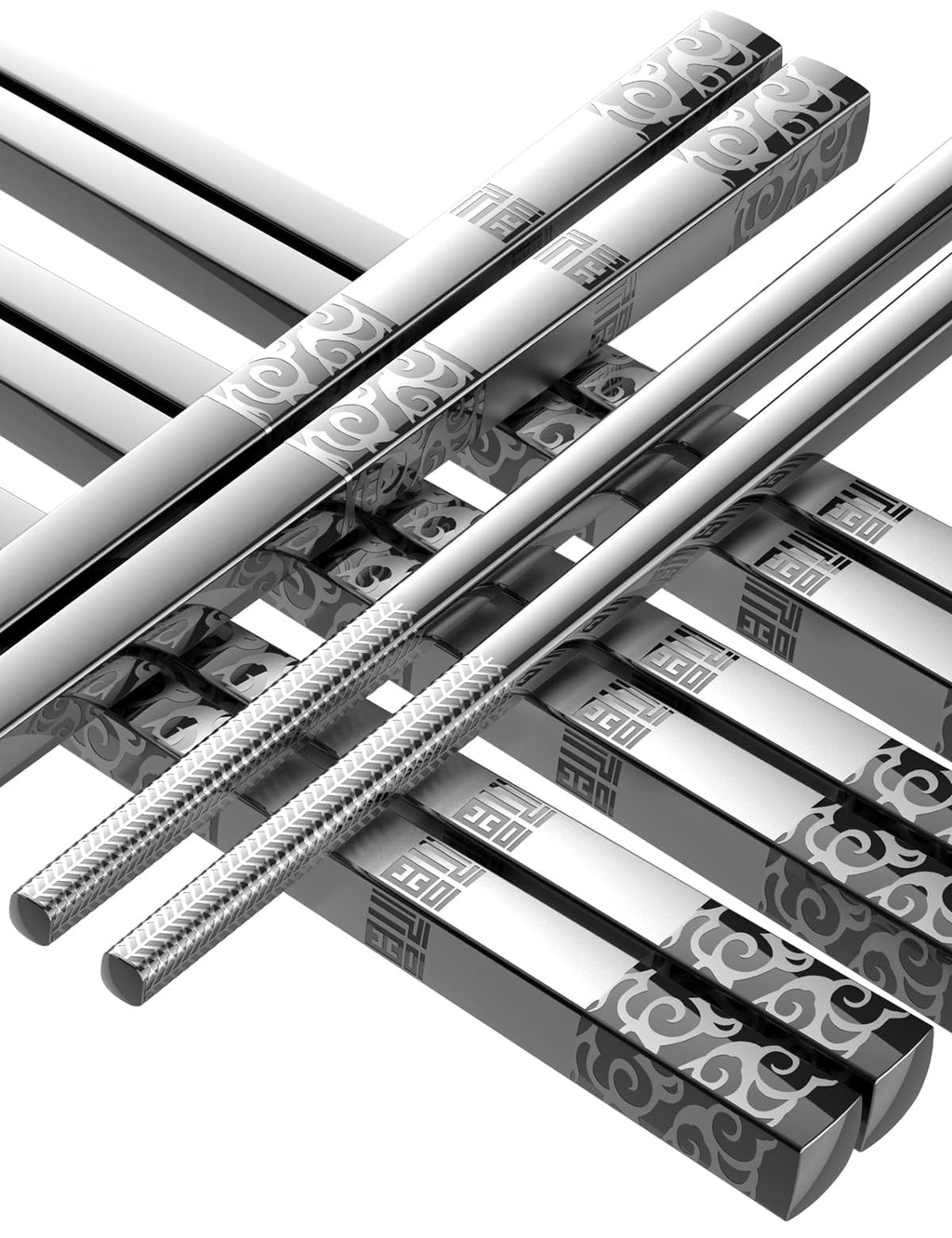 TINMARDA Metal Chopsticks Reusable 5 Pairs Stainless Steel Chopsticks Dishwasher Safe Square Lightweight Non-Slip Chop Sticks Present Set (Silver)