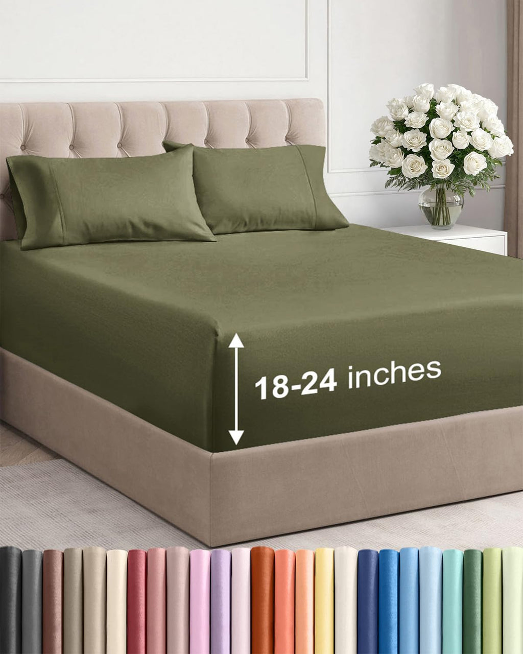 Skiennix Extra Deep Twin Sheet Set - 4-Piece Breathable Cooling Bedding - Soft, Wrinkle-Free Sage Green