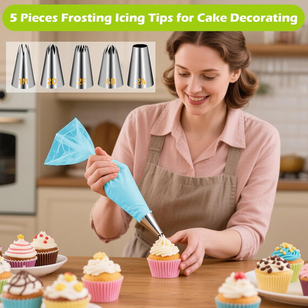 Suuker Large Piping Tips Set - Seamless Stainless Steel Cake Decorating Tips & Bags | Ideal for Cupcakes, Cakes, Cookies
