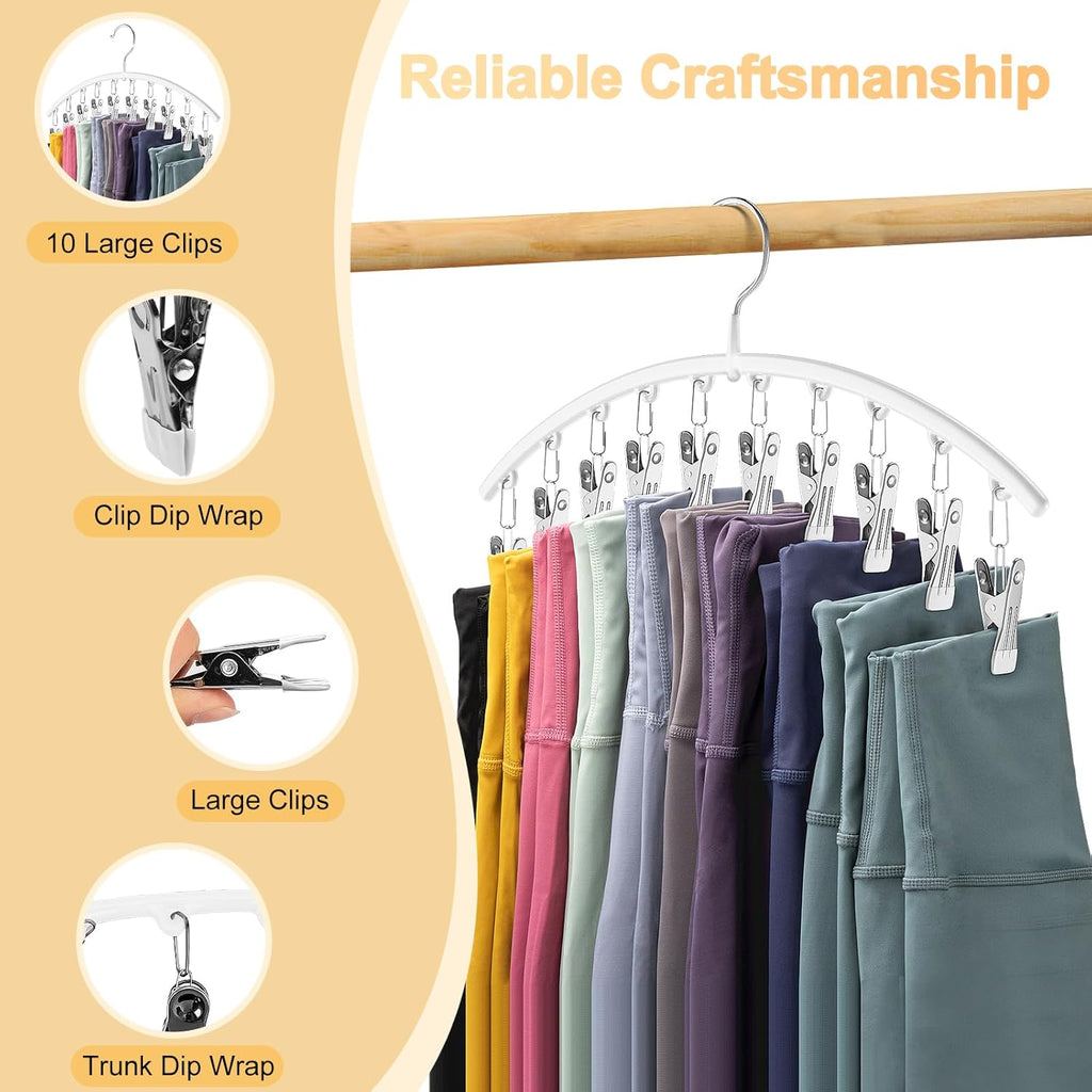 Skiennix Legging Organizer - Space-Saving Metal Yoga Pants Hanger with 10 Clips - White 4-Pack