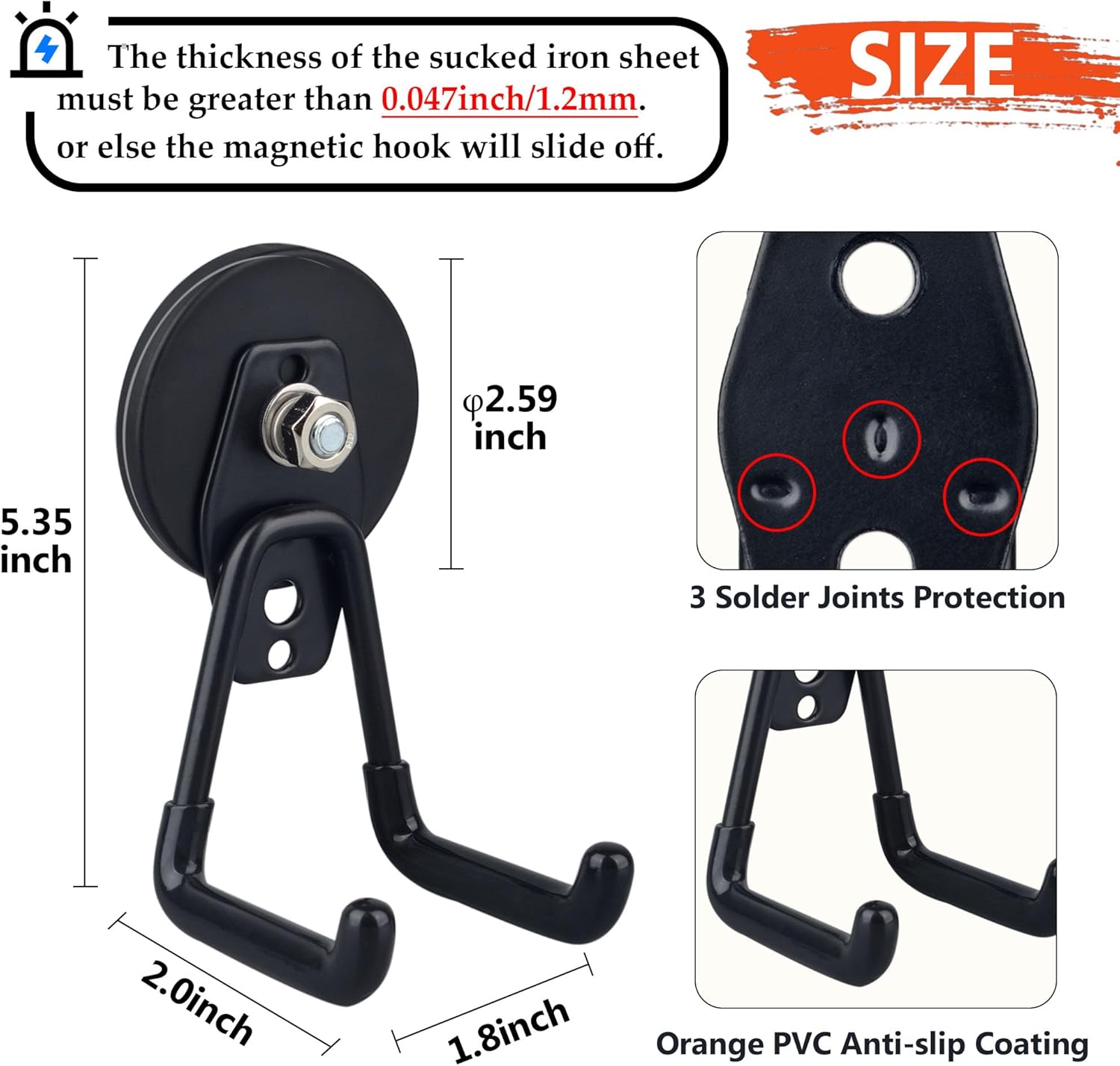 ULIBERMAGNET Heavy Duty Magnetic Garage Hooks - 4 Pack Strong Hooks for Tools & Storage | Black