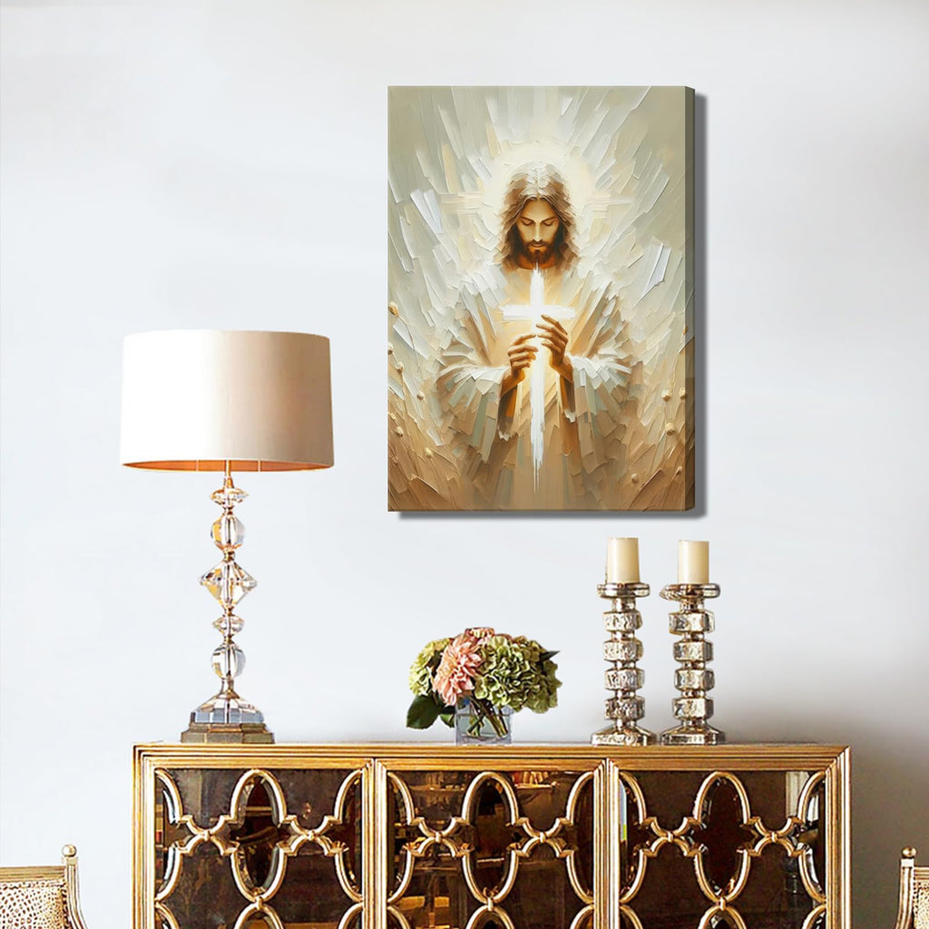 Jesus Canvas Wall Art Christian Cross Wall Decor Pictures God Painting Divine Mercy Poster Print for Church Prayer Room Living Room Decoration