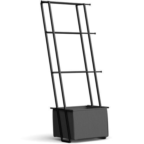 CANYAVE Blanket Ladder Towel Rack with Basket, Wall Leaning Ladder Towel Rack Blanket Holder Rack Drying Rack, 4-Tier Blanket Ladders for Living Room Bathroom (Black with Bag)