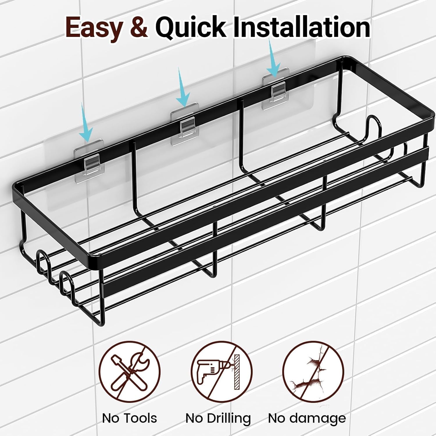 WOWBOX Shower Caddies - 2 Pack Adhesive Hanging Shelves for Easy Bathroom Organization | No Drilling, Stainless Steel