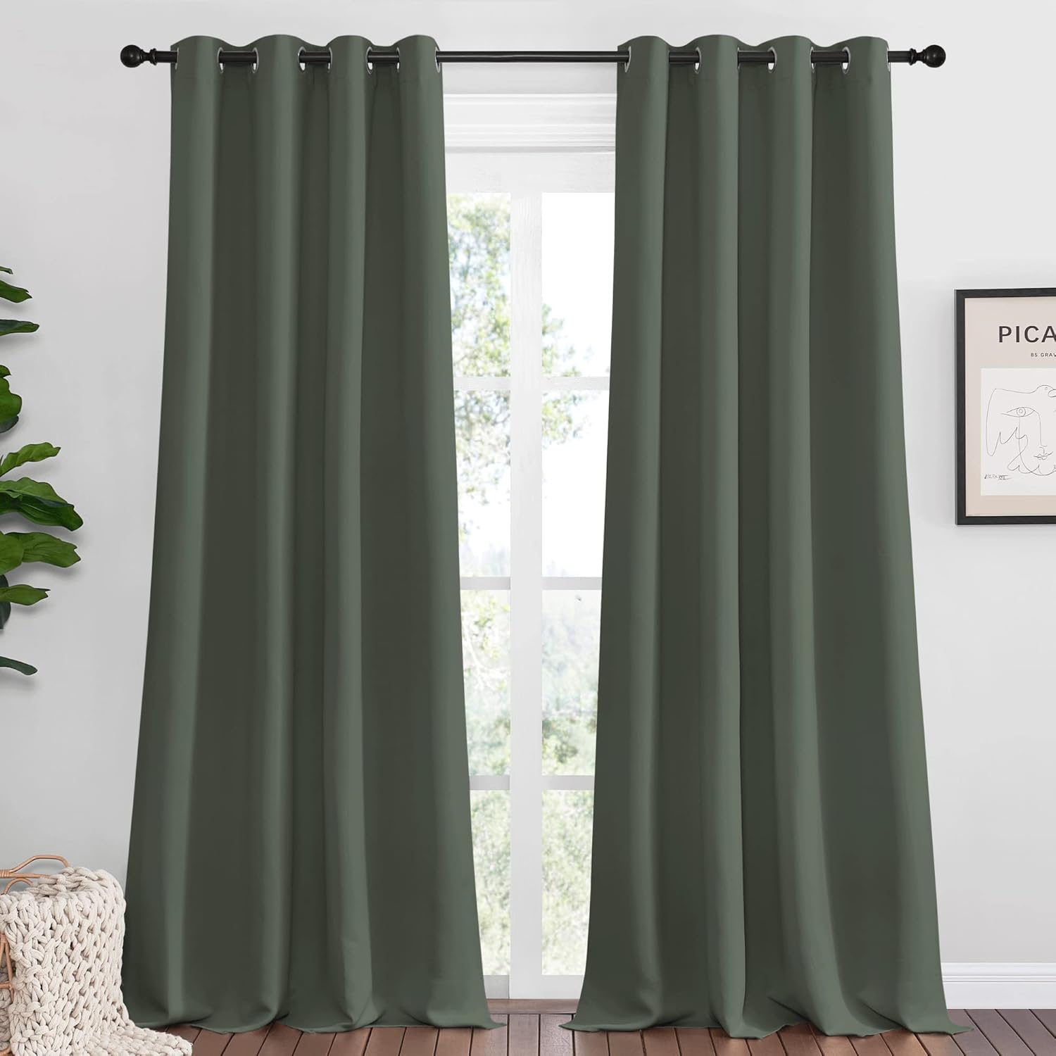 NICETOWN Blackout Draperies - Thermal Insulated Grommet Curtains, 55" Wide x 108" Long | Dark Mallard Color